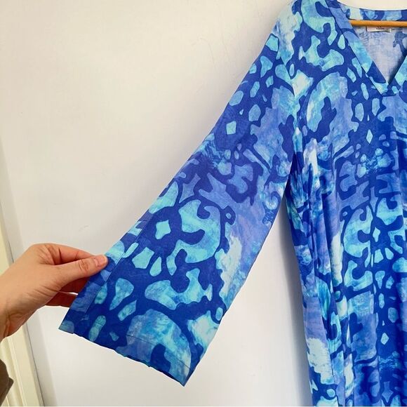 Natori Blue Pattern Long Sleeve Caftan Maxi Dress - Picture 7 of 10